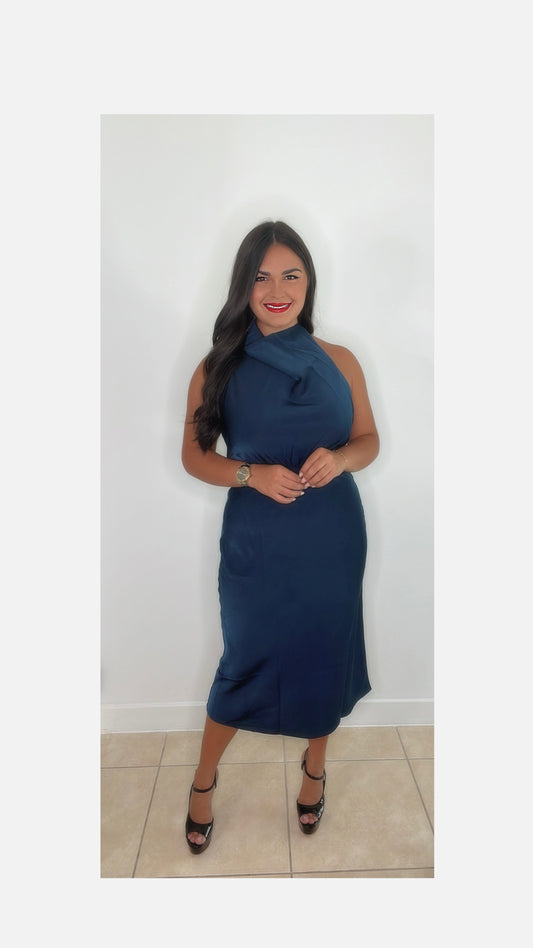 Navy Halter Midi Dress