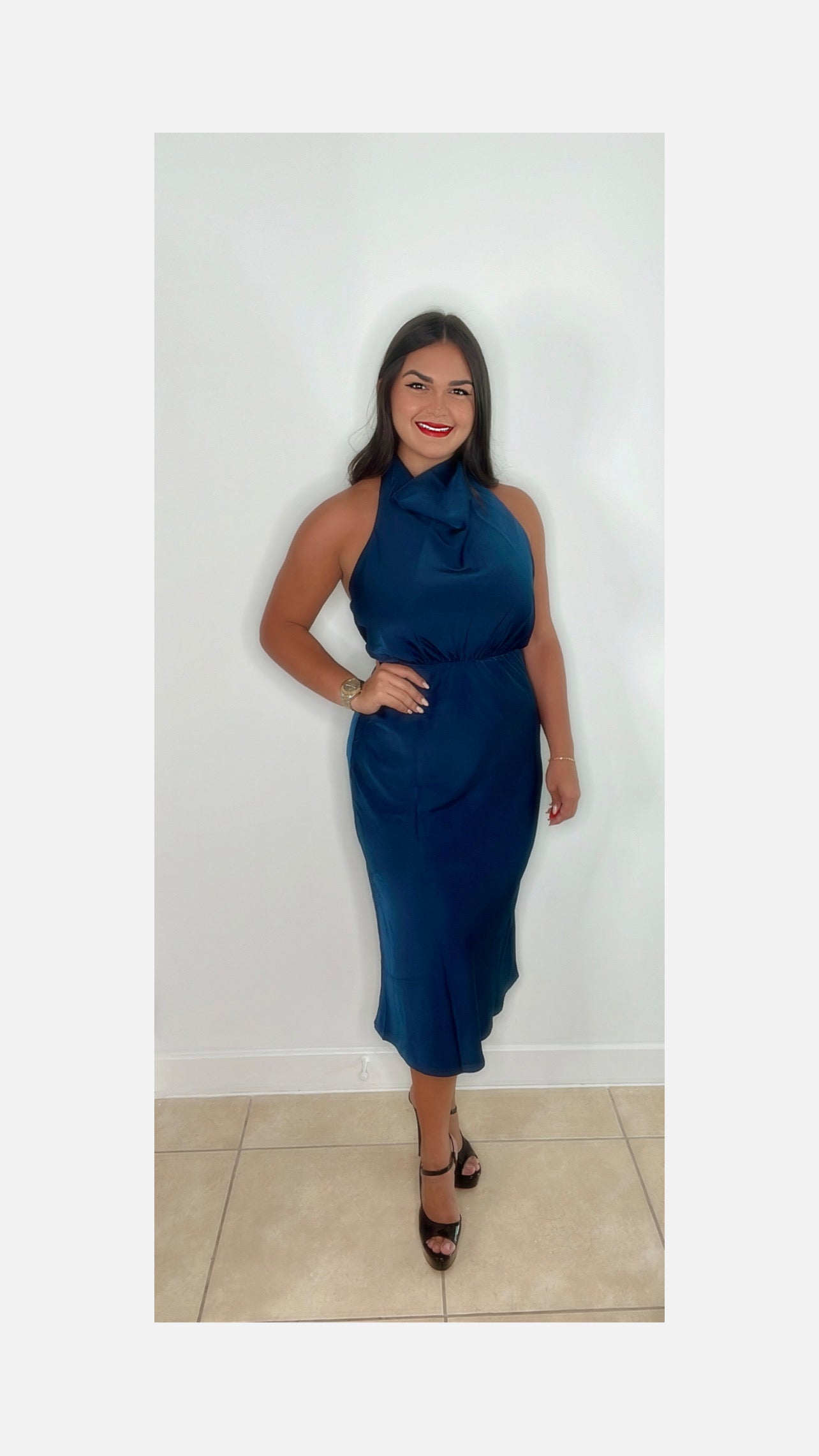 Navy Halter Midi Dress